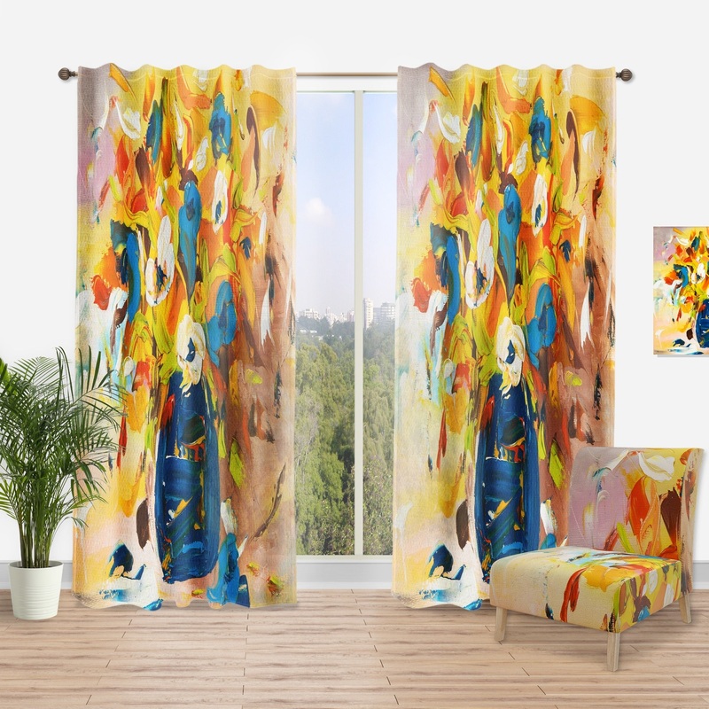 Designart 'A VIbrant Flower Bouquet In Yellow and Blue' Traditional Curtain Single Panel