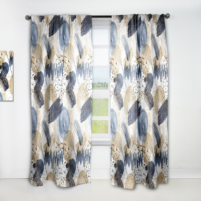 Designart 'Abstract Pattern With Dark Blue & Golden Textures' Modern Curtain Single Panel