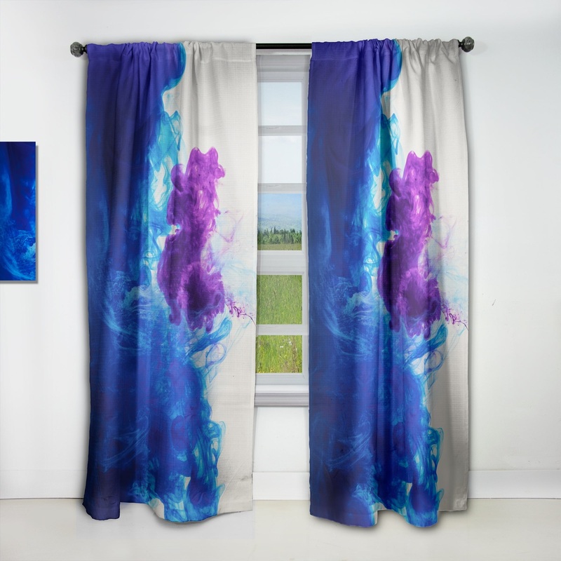 Designart 'Blue and Purple Ink Composition' Mid-Century Modern Blackout Curtain Single Panel