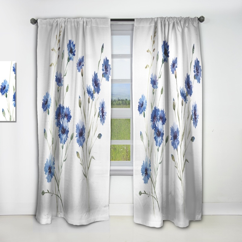 Designart 'Blue Cornflowers With Green Leaves III' Traditional Curtain Single Panel