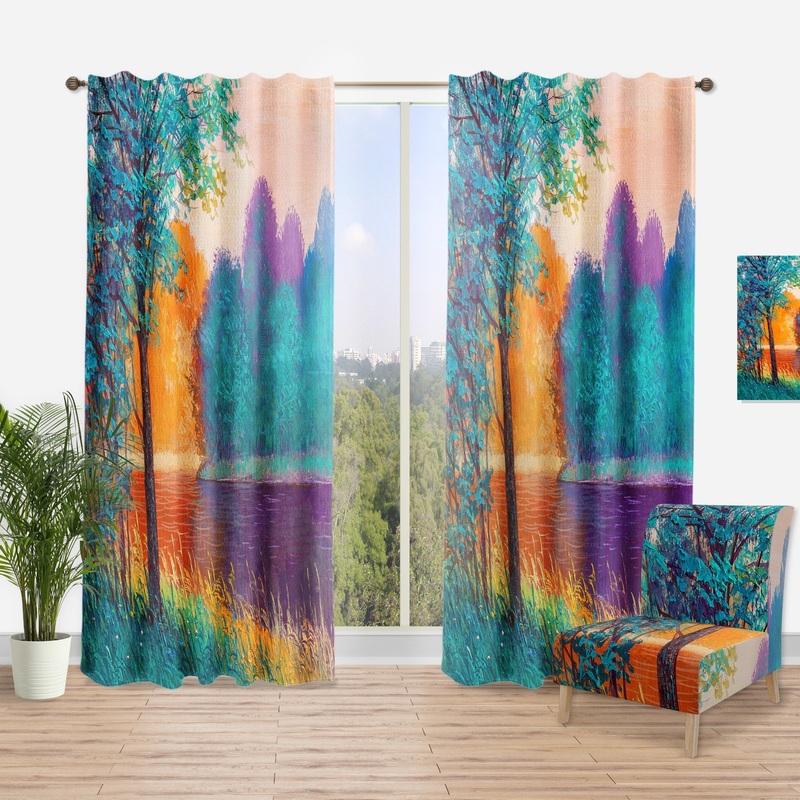 Designart 'Colorful River Between The Trees During Twilight' Traditional Curtain Single Panel