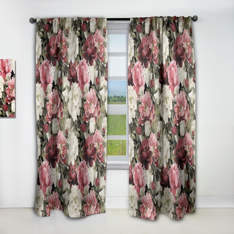 Designart 'Floral Pattern with Peonies' Bohemian & Eclectic Blackout Curtain Single Panel