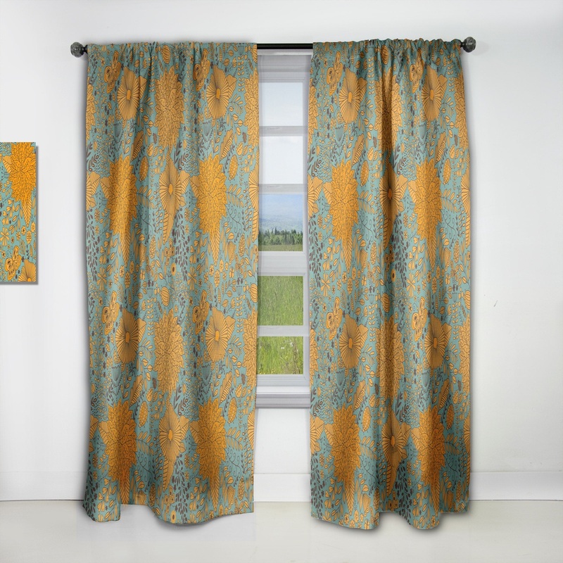Designart 'Flower Pattern Botanic Texture' Bohemian & Eclectic Blackout Curtain Single Panel
