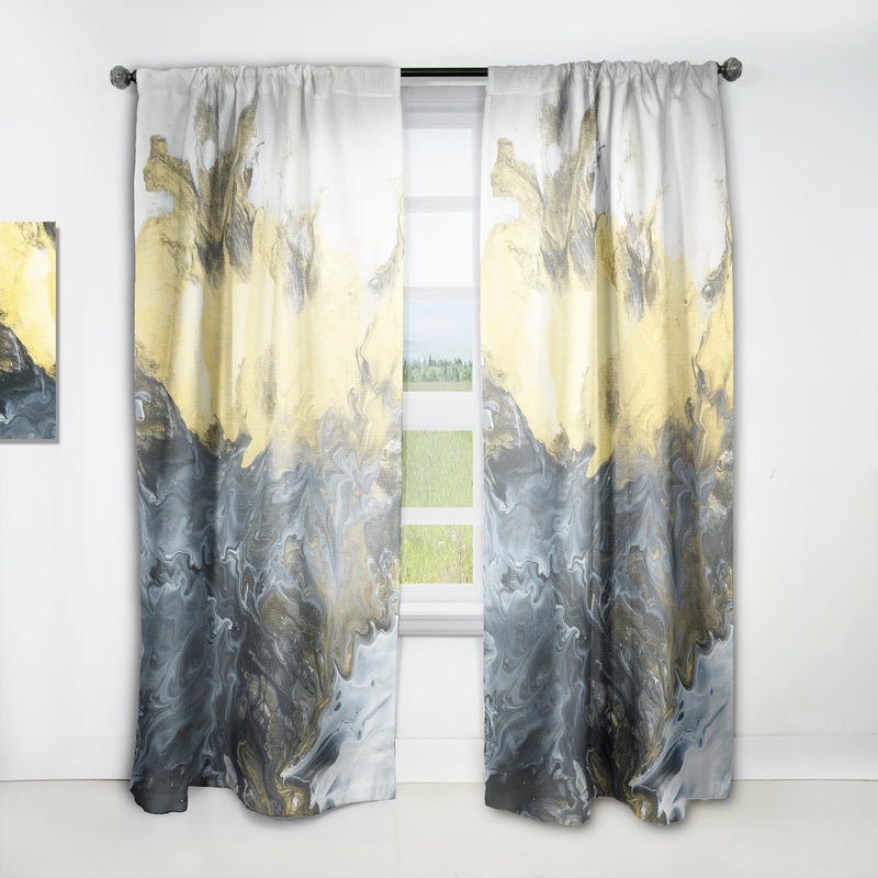Designart 'Grey, Yellow and White Marble Composition' Mid-CenturyCurtain Single Panel