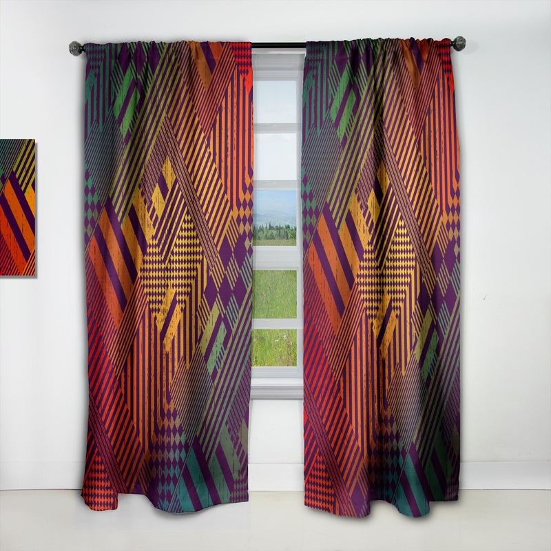 Designart 'Grungy Geometric abstract in Green, Yellow and Blue' Modern Blackout Curtain Single Panel