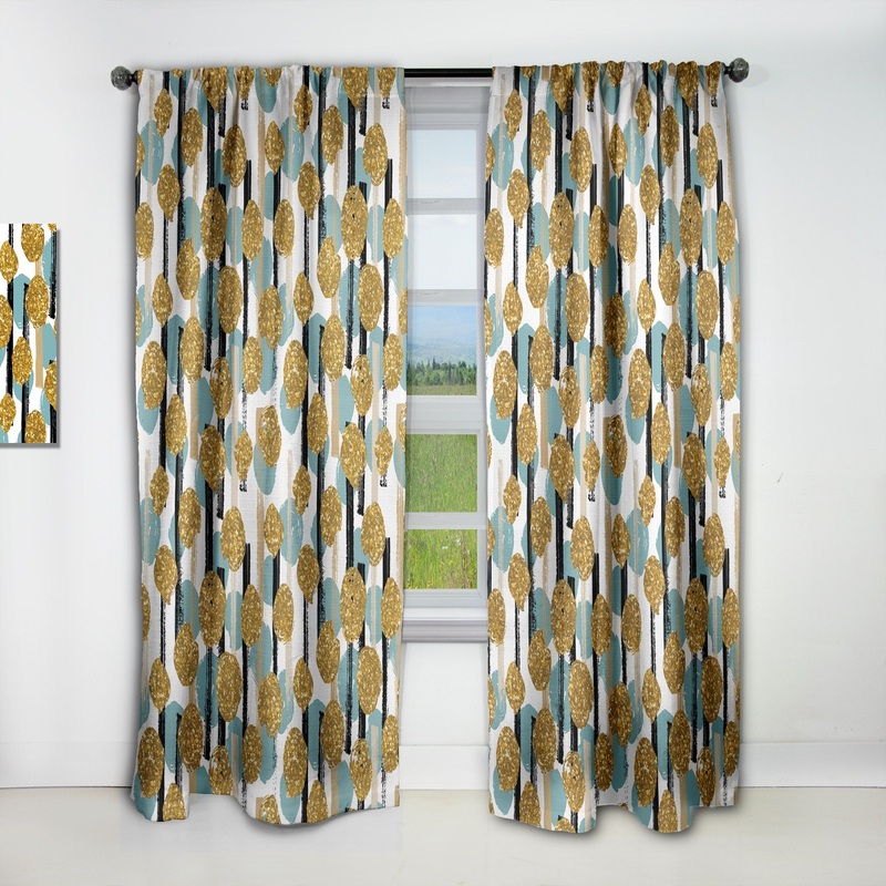 Designart 'Hand drawn Blue and Golden Glitter Circles' Modern Blackout Curtain Single Panel