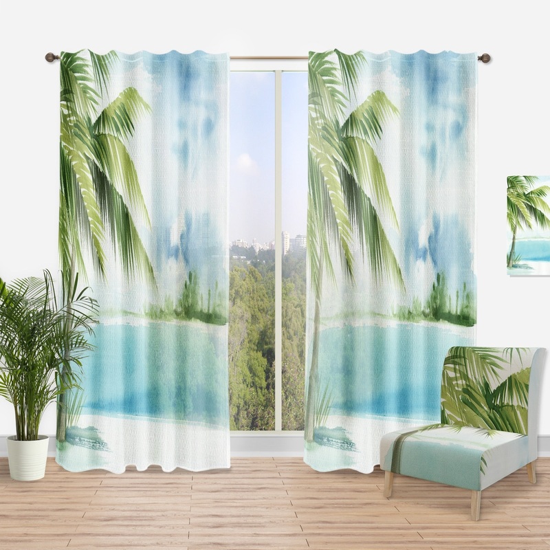 Designart 'Palm Beach Resort At Dawn I' Nautical & Coastal Curtain Single Panel