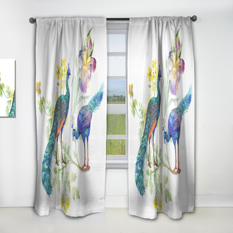 Designart 'Peacocks and Iris Flowers' Traditional Curtain Single Panel