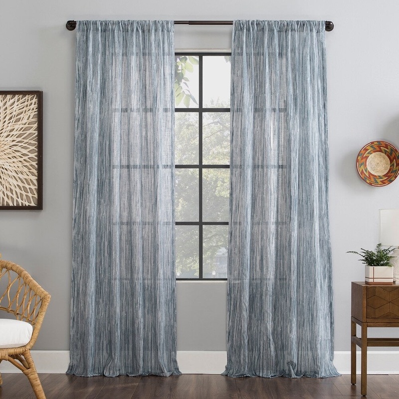 Archaeo Bamboo Stripe Cotton Sheer Curtain, Single Panel