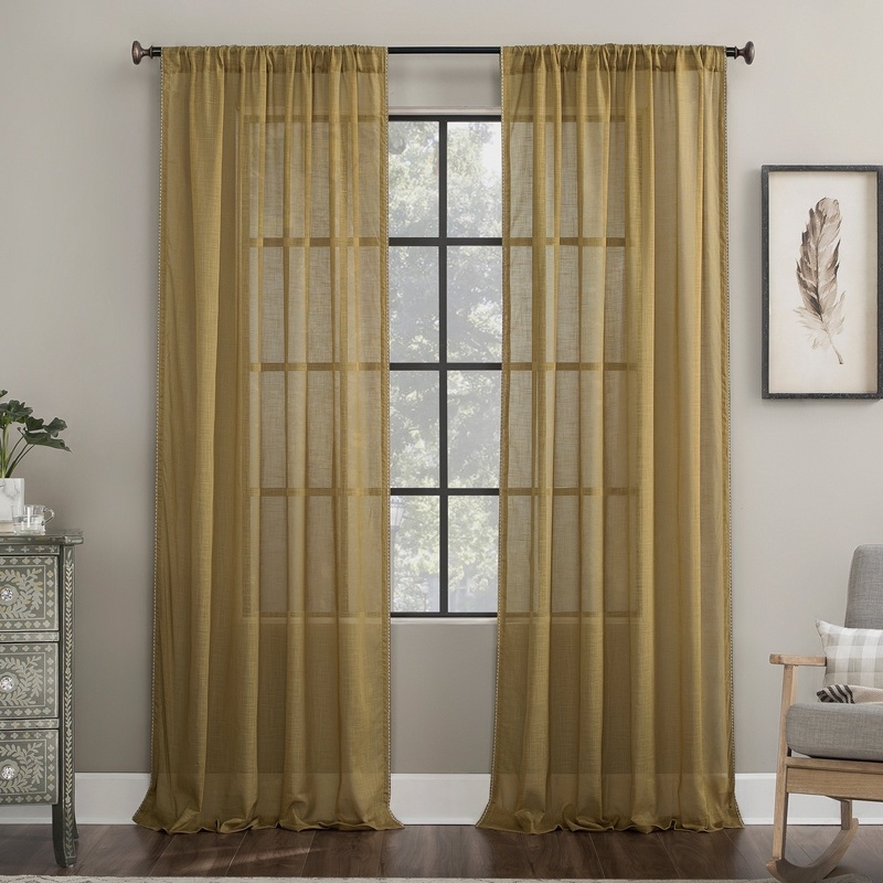 Archaeo Embroidered Border Cotton Blend Sheer Curtain, Single Panel
