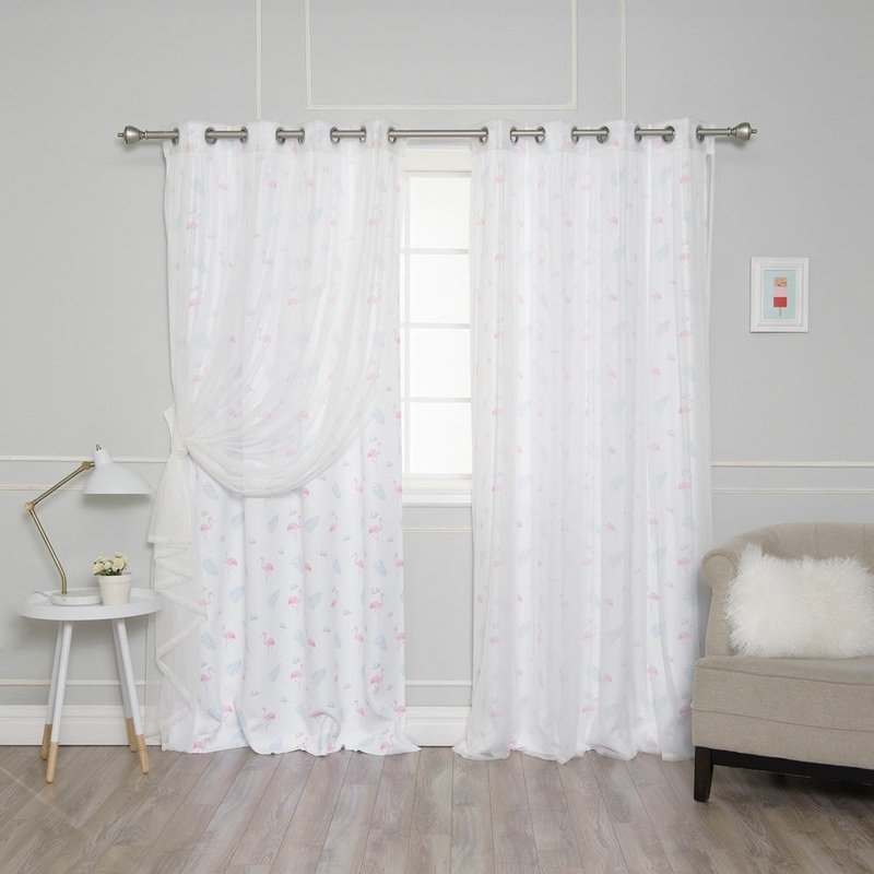 Aurora Home Mix & Match Flamingo Privacy and Tulle Sheer 4 Piece Curtain Panel Set