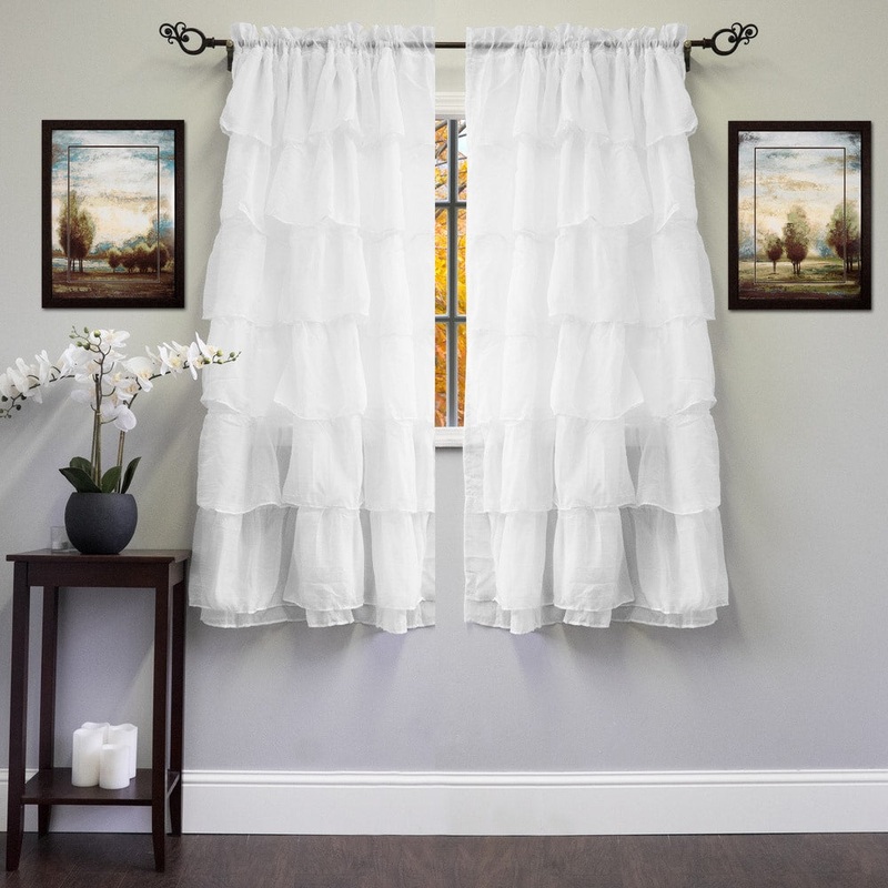 Blue, Cream, Pink, Purple or White 60-inch x 63-inch Crushed Voile Ruffle Tier Window Pane - 60 x 63 - 60 x 63
