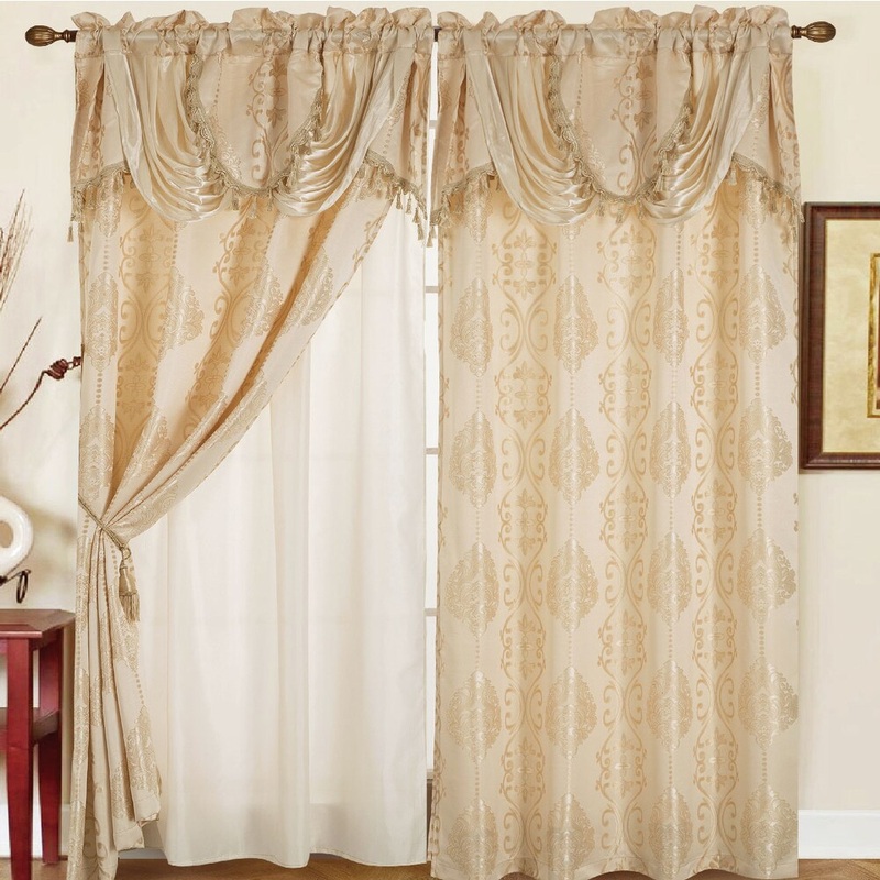 Rosetta Jacquard 84-inch Rod Pocket Single Curtain Panel w/ Attached 18-inch Valance