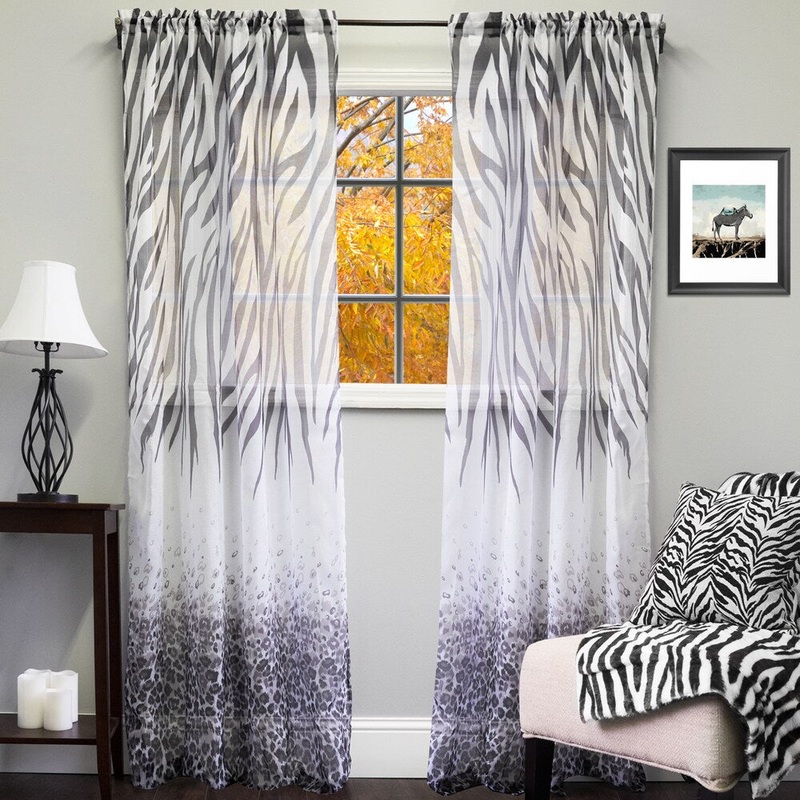 Sheer Exotic Animal Print Curtain Panel - 50 X 84 - 50 X 84