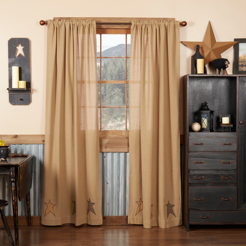 Stratton Burlap Applique Star Panels Set of 2 84x40 - Panel 84x40