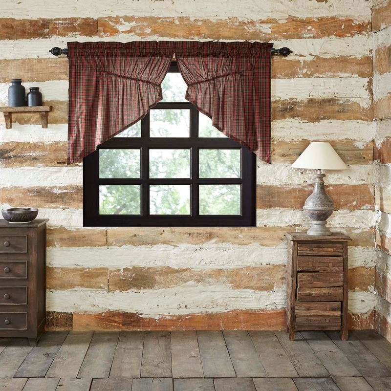 Tartan Red Plaid Prairie Swag Set of 2 36x36x18 - Prairie Swag 36x36x18