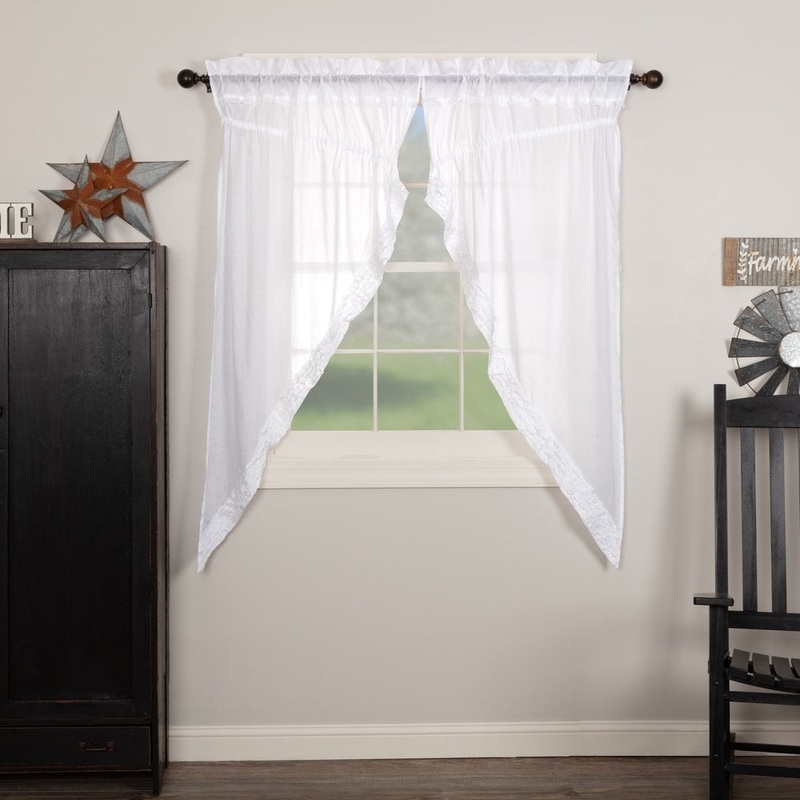 White Ruffled Sheer Prairie Short Panel Set 2 63x36x18 - Prairie Panel 63x36