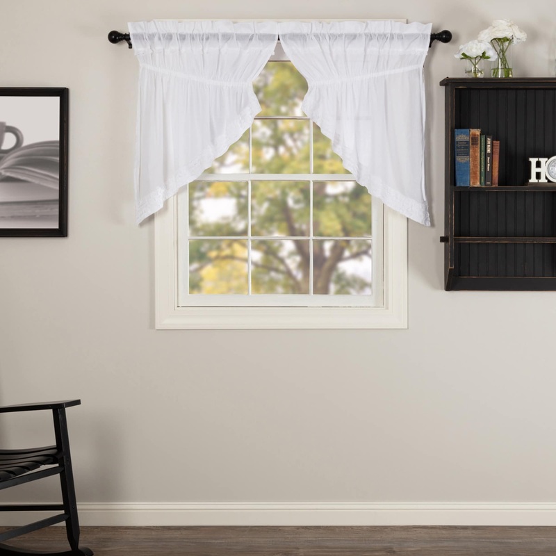White Ruffled Sheer Prairie Swag Set of 2 36x36x18 - Prairie Swag 36x36x18 - Prairie Swag 36x36x18