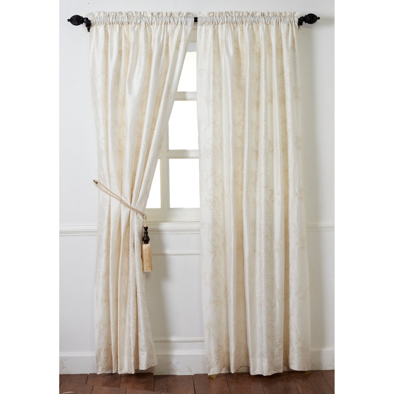 Angelina 96-inch Ivory Embroidered Silk Drapery Single Curtain Panel