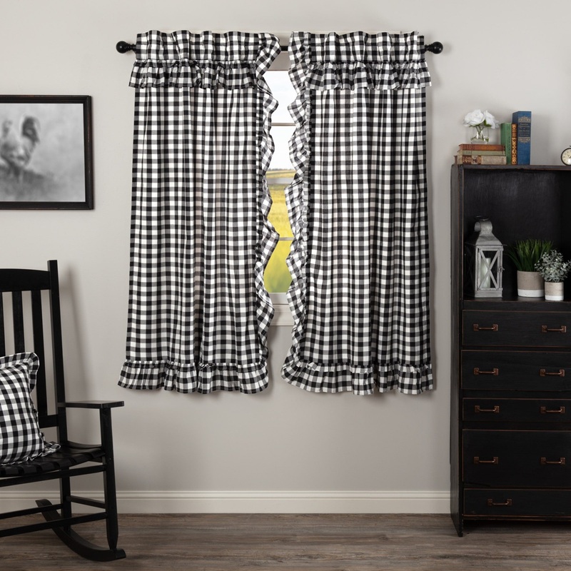 Annie Buffalo Check Ruffled Short Panel Set - Short Panel 63x36 - Short Panel 63x36