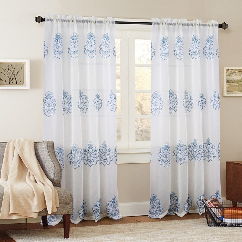 Bergen Floral Embroidered Single Rod Pocket Curtain Panel - (1x) 54 x 84 in. - (1x) 54 x 84 in.