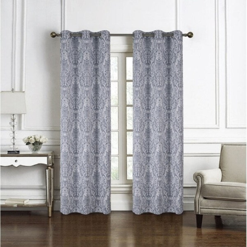 Bridgeport Damask Textured Grommet Curtain Panel Pair (Set of 2) - (2x) 38 x 84 in. - (2x) 38 x 84 in.