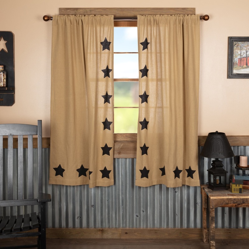 Burlap with Stencil Stars Short Panel Set - Short Panel 63x36