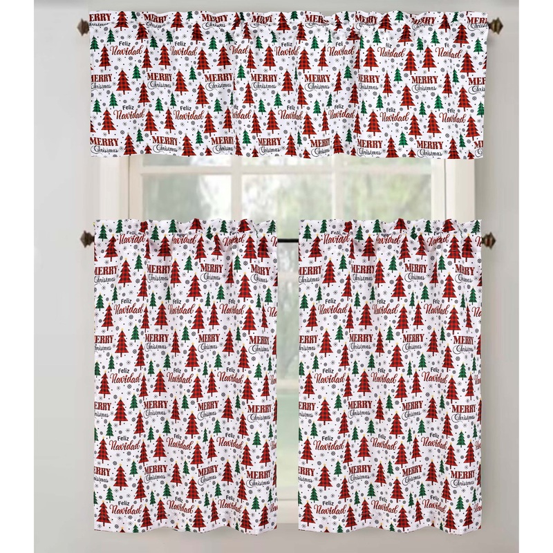 Christmas Country Forest Printed Kitchen Curtain
