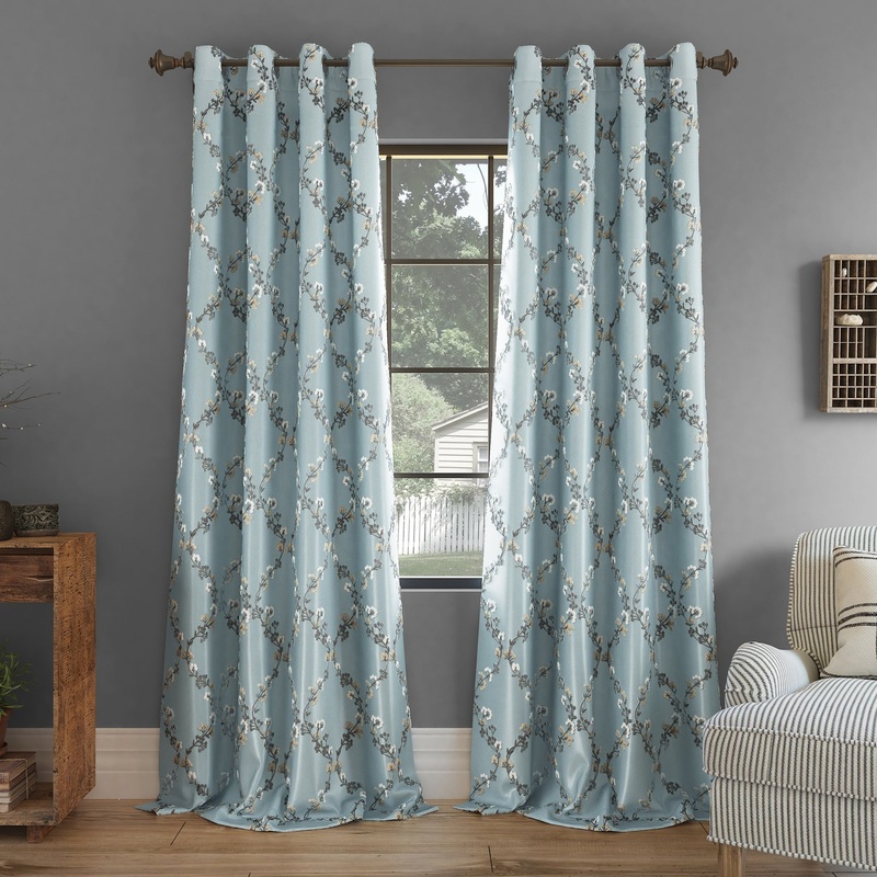 Clean Window Embroidered Vine Floral Anti-Dust Grommet Curtain Panel, Single Panel