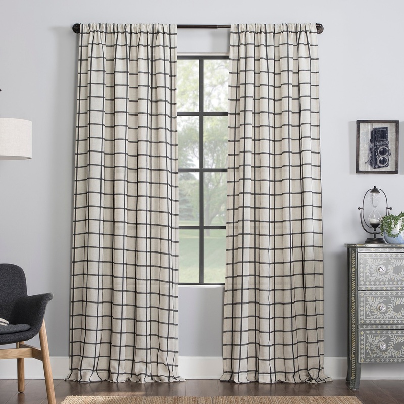 Clean Window Twill Plaid Anti-Dust Sheer Linen Blend Curtain Panel, Single Panel