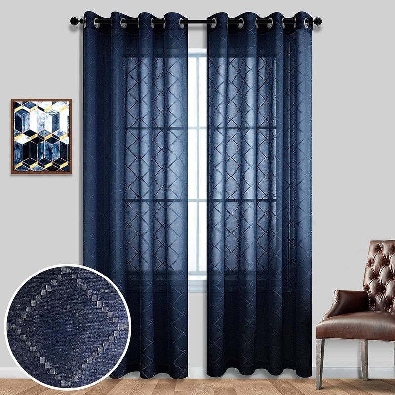 Sheer Grommet Window Geometric Lace Curtains 2 Panels Set