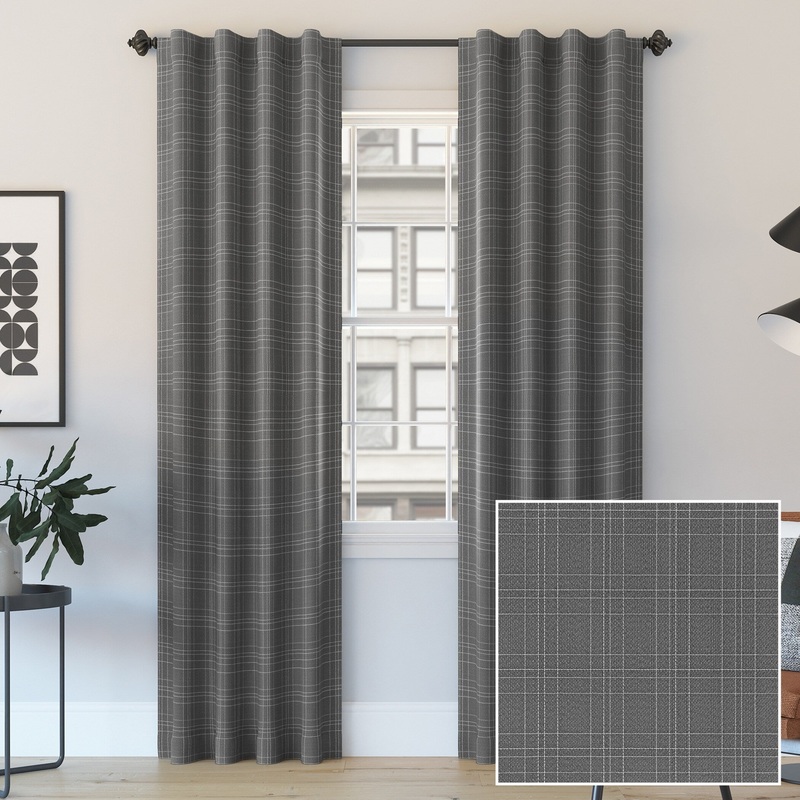 Sun Zero Crestwood Woven Plaid Thermal Total Blackout Back Tab Curtain Panel, Single Panel