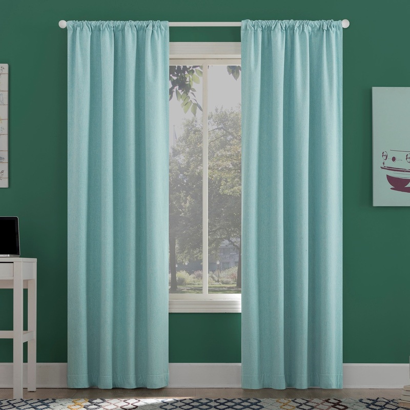 Sun Zero Jules Brushed Tonal Textured 100% Blackout Rod Pocket Curtain Panel, Single Panel