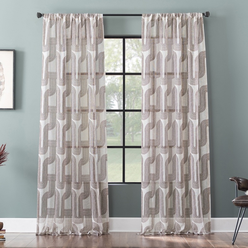 Archaeo Art Deco Curves Linen Blend Curtain, Single Panel