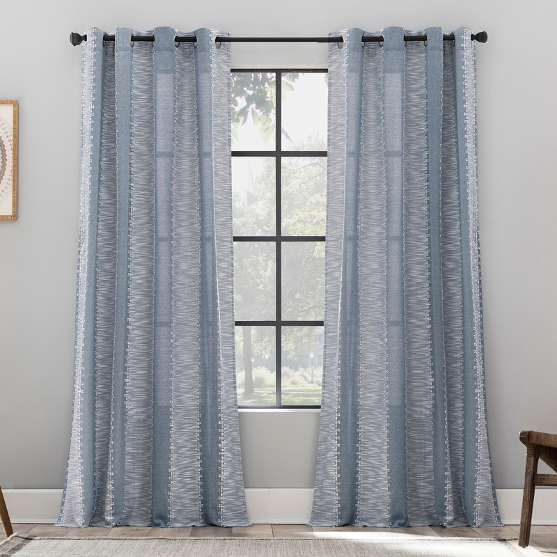 Archaeo Fringe Stripe Cotton Grommet Top Curtain, Single Panel