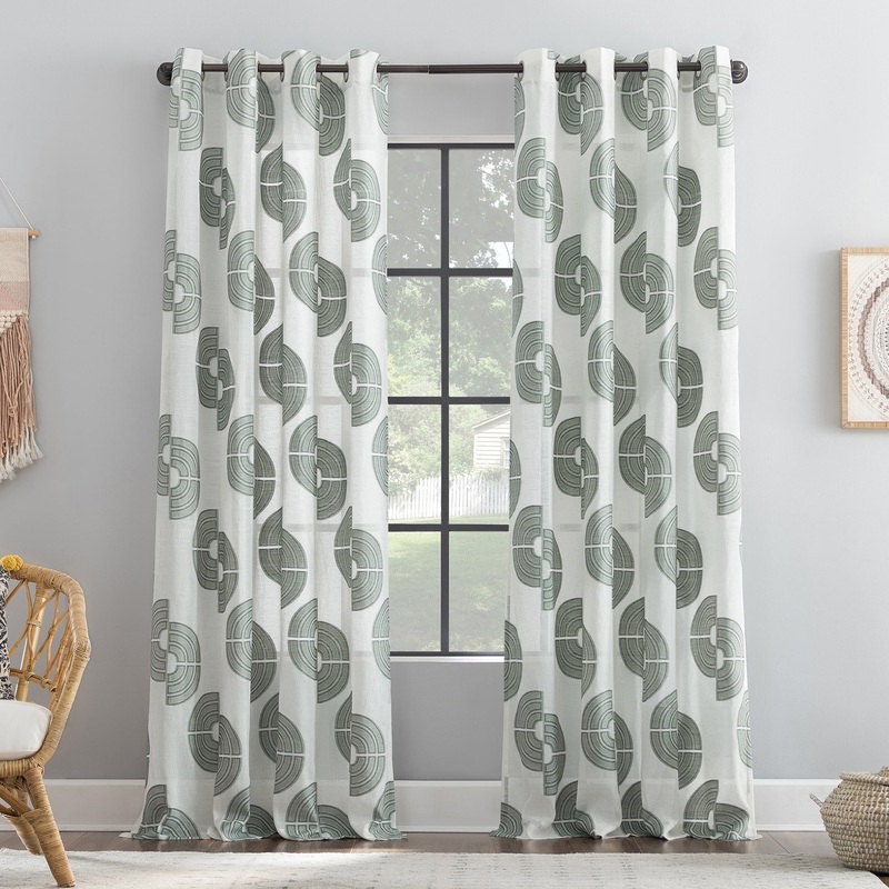 Archaeo Retro Curves Linen Blend Grommet Top Curtain, Single Panel