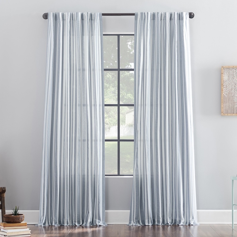 Archaeo Stonewashed Stripe Cotton Buttoned Back Tab Curtain, Single Panel