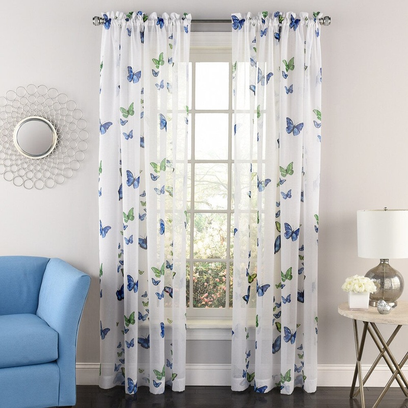 Butterflies Semi-sheer 84-inch Tailored Window Curtain Panel - 84x54