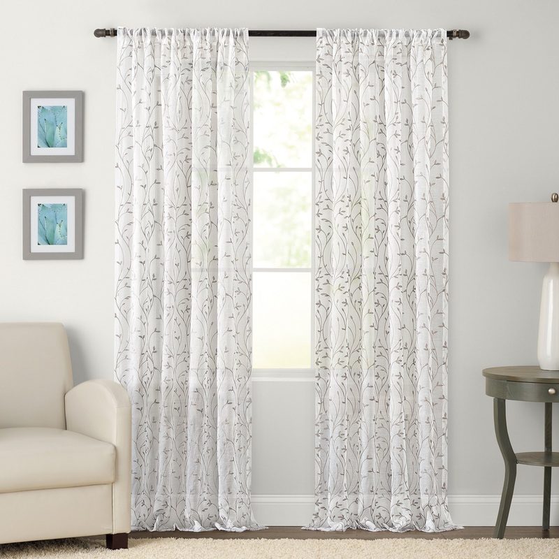 Clean Window Embroidered Floral Anti-Dust Sheer Curtain Panel, Single Panel