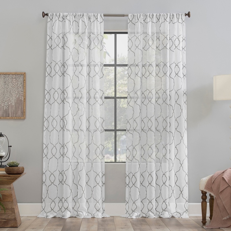 Clean Window Embroidered Trellis Anti-Dust Sheer Curtain Panel, Single Panel