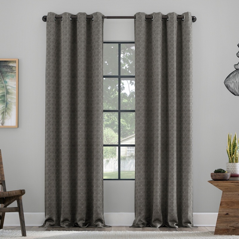 Clean Window Textured Geometric Recycled Fiber Semi-Sheer Grommet Curtain Panel, Single Panel