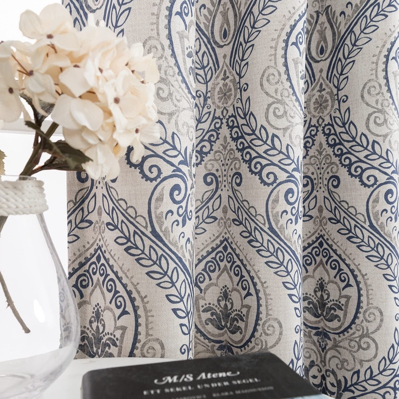 Curtains for Bedroom, Room Darkening Curtains 84 Inch Length 2 Panels Set, Linen Textured Medallion Drapes,