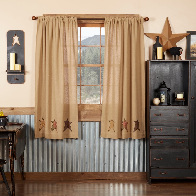 Stratton Burlap Applique Star Short Panel Set of 2 63x36 - Short Panel 63x36 - Short Panel 63x36