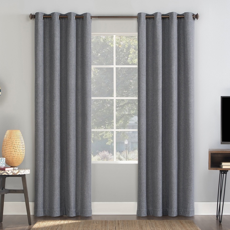 Sun Zero Enzi Herringbone Draft Shield Fleece Insulated Total Blackout Grommet Curtain Panel, Single Panel