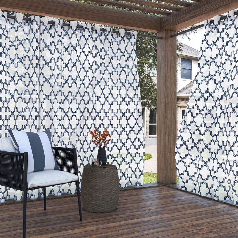 Sun Zero Ria Trellis Print Indoor/Outdoor UV Protectant Grommet Curtain Panel, Single Panel