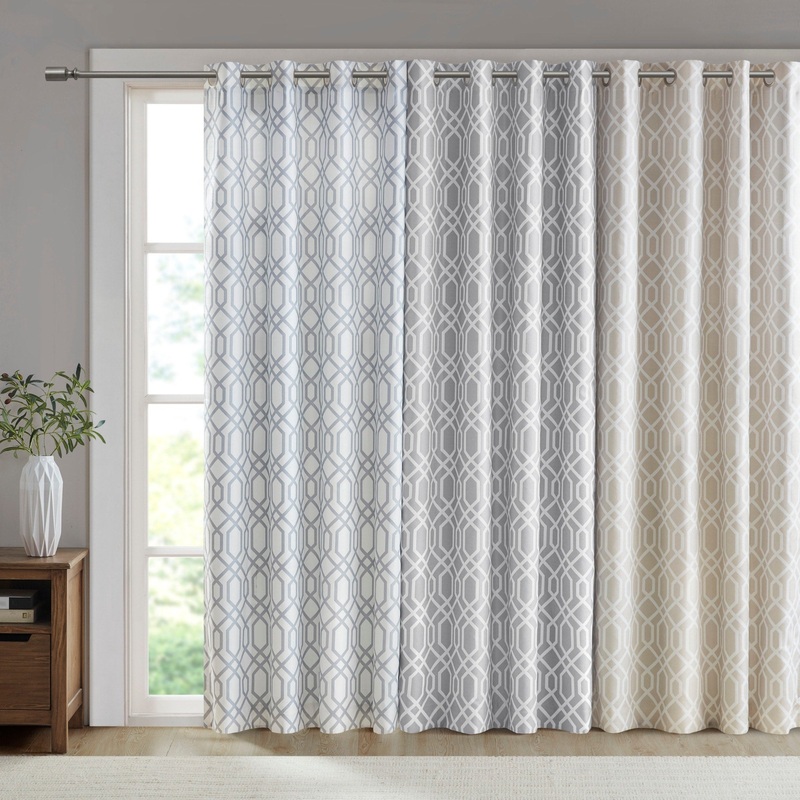 Tatum Printed Ogee Texture Blackout Grommet Top Curtain Panel by SunSmart