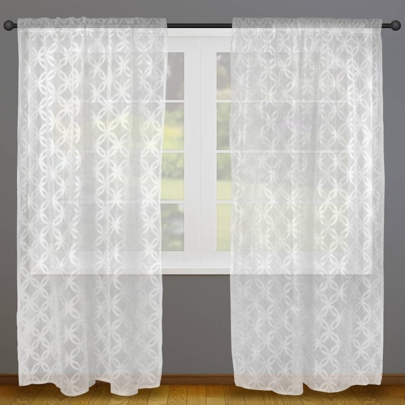 White Lattice Lace Curtain Panel Pair