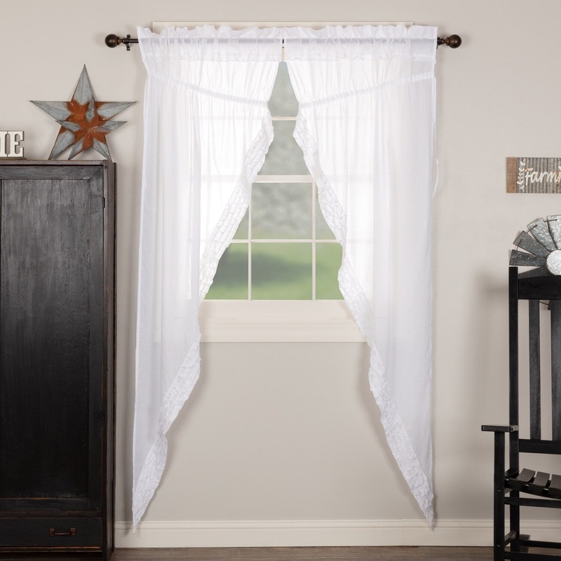 White Ruffled Sheer Prairie Long Panel Set of 2 84x36x18