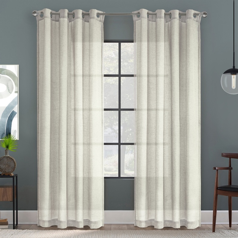 Belge Faux Linen Texture Sheer Curtain Panel by Habitat