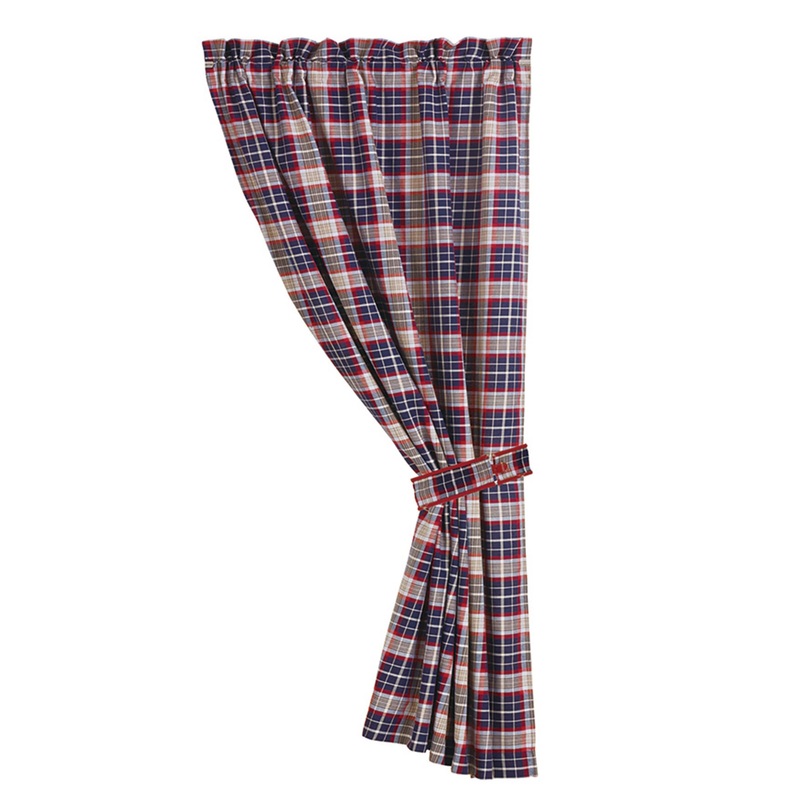 Blue plaid curtain with tieback, 48"x84"